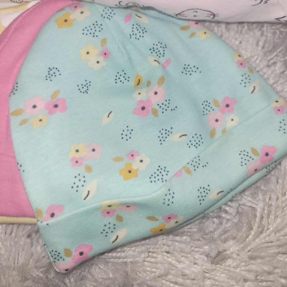 NWT 5 Gerber Baby Girl Caps - Pink, Yellow, Blue, White - Picture 6 of 7